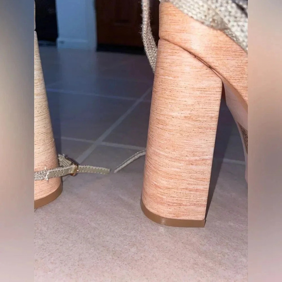 - MMISS LOLA SUNWEAR PARADISE NUDE LINEN STRAPPY BLOCK HEELS SIZE 9 - Picture 6 of 15